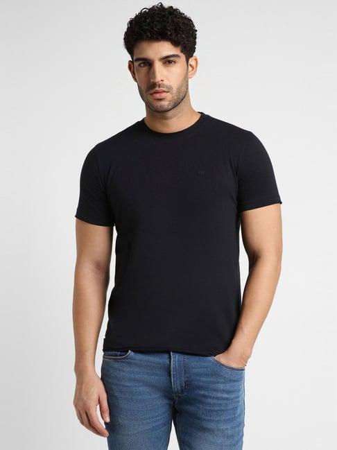 peter england jeans navy cotton slim fit t-shirt