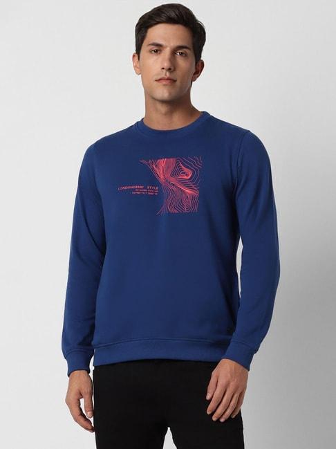 peter england jeans navy slim fit printed sweatshirt