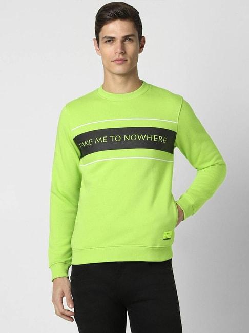 peter england jeans neon green slim fit printed sweatshirt
