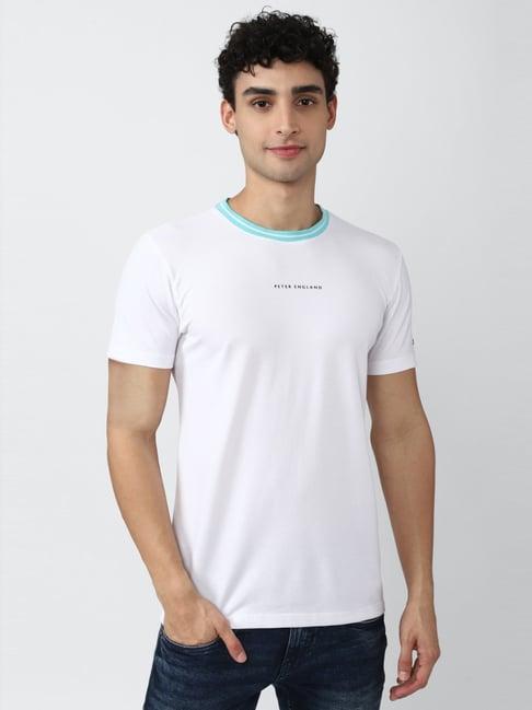 peter england jeans white slim fit t-shirt