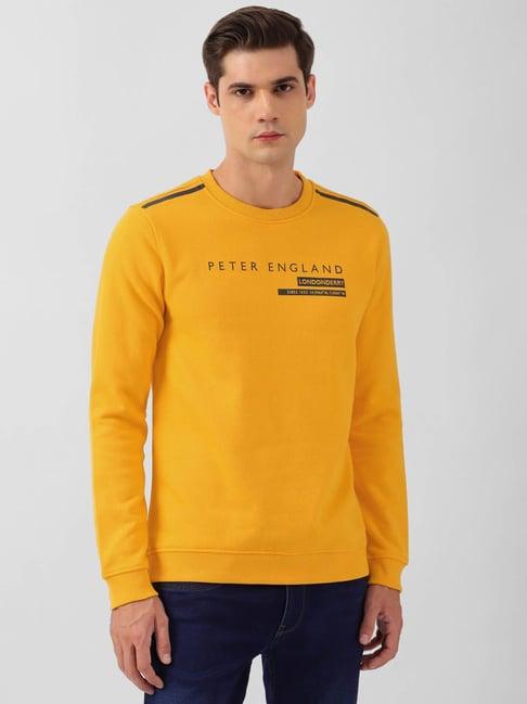peter england jeans yellow slim fit printed sweatshirt