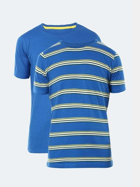 peter england kids blue cotton striped t-shirt (pack of 2)