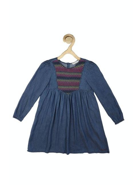 peter england kids navy embroidered full sleeves dress