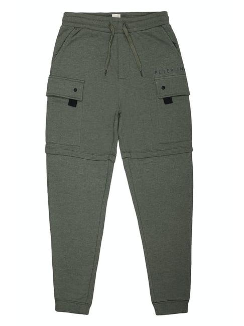 peter england kids olive textured joggers