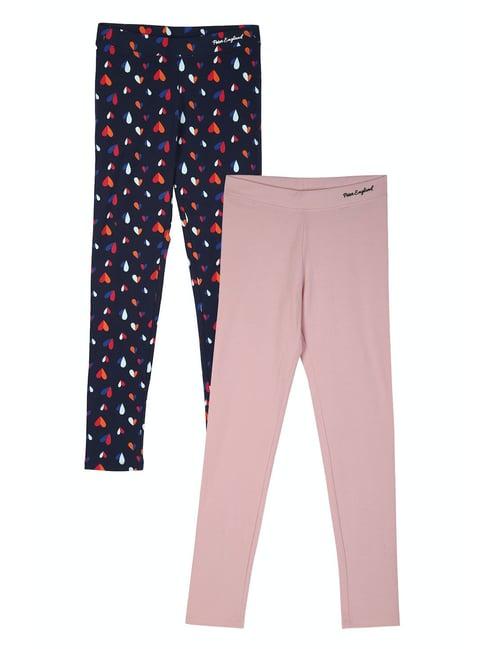 peter england kids pink & navy printed leggings (pack of 2)