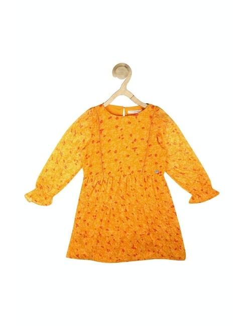 peter england kids yellow floral print full sleeves dress