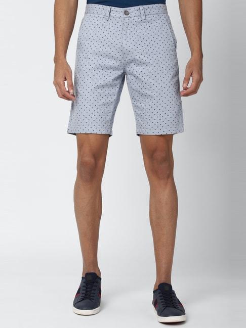 peter england light blue cotton regular fit printed shorts
