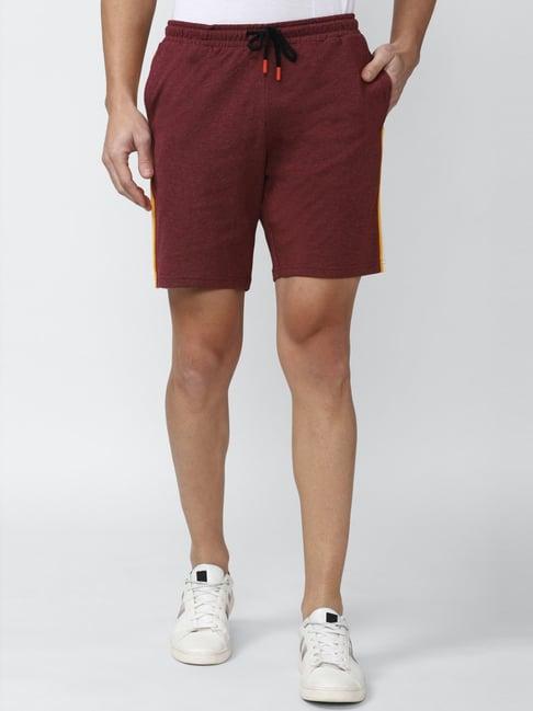 peter england maroon cotton regular fit striped shorts