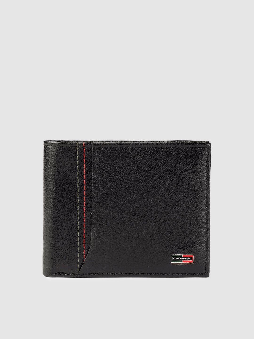peter england men black leather two fold wallet