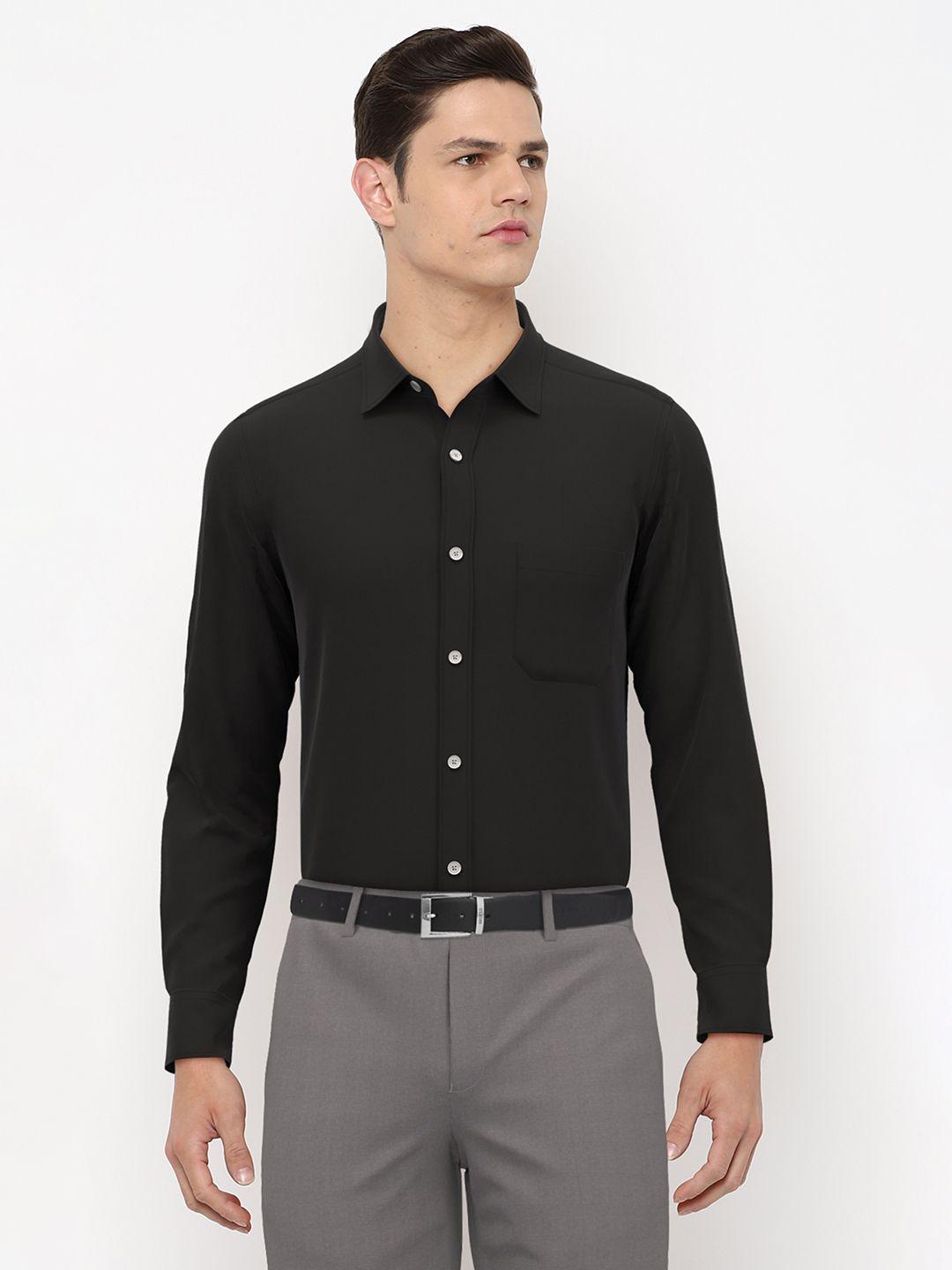 peter england men black slim fit formal shirt