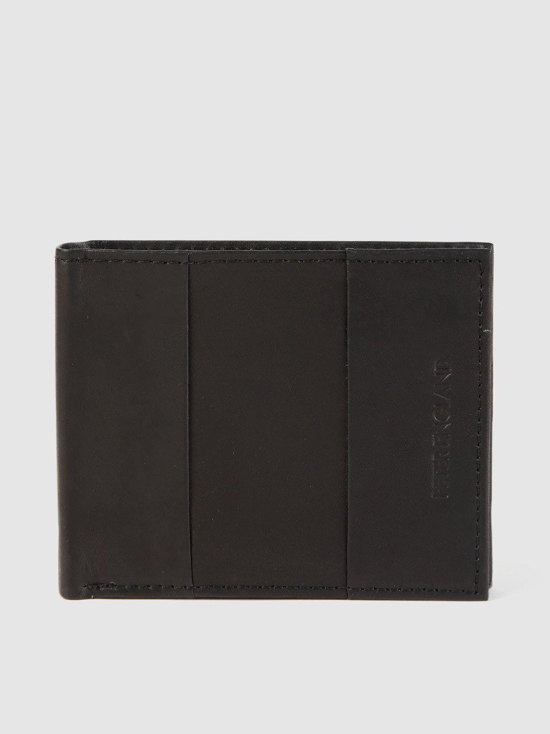 peter england men black solid leather two fold wallet