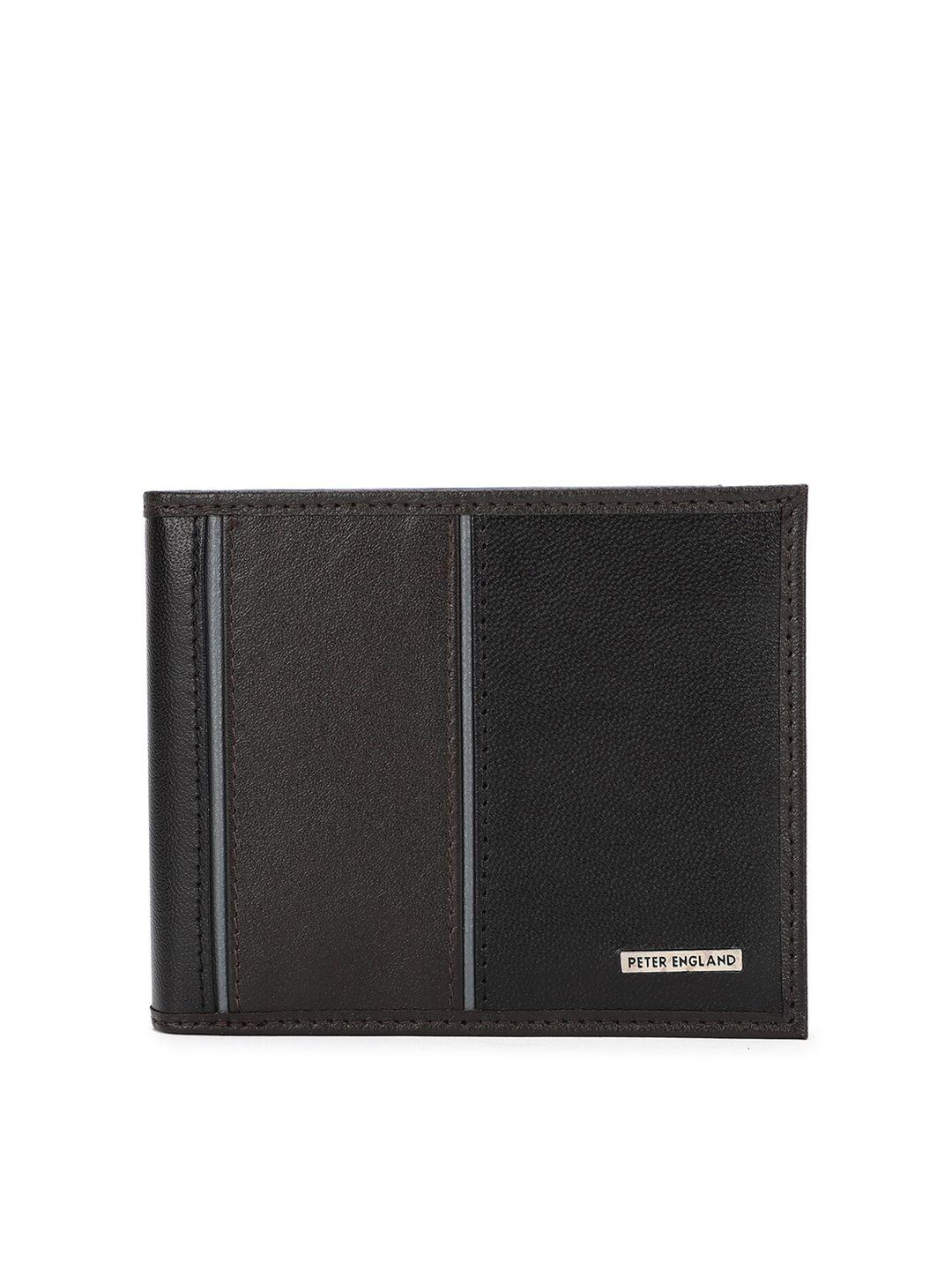 peter england men black textured leather two fold wallet