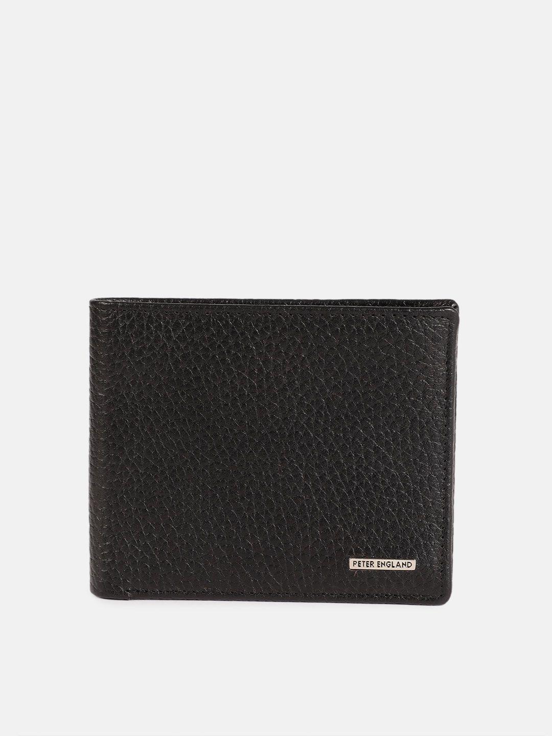 peter england men black textured two fold leather wallet