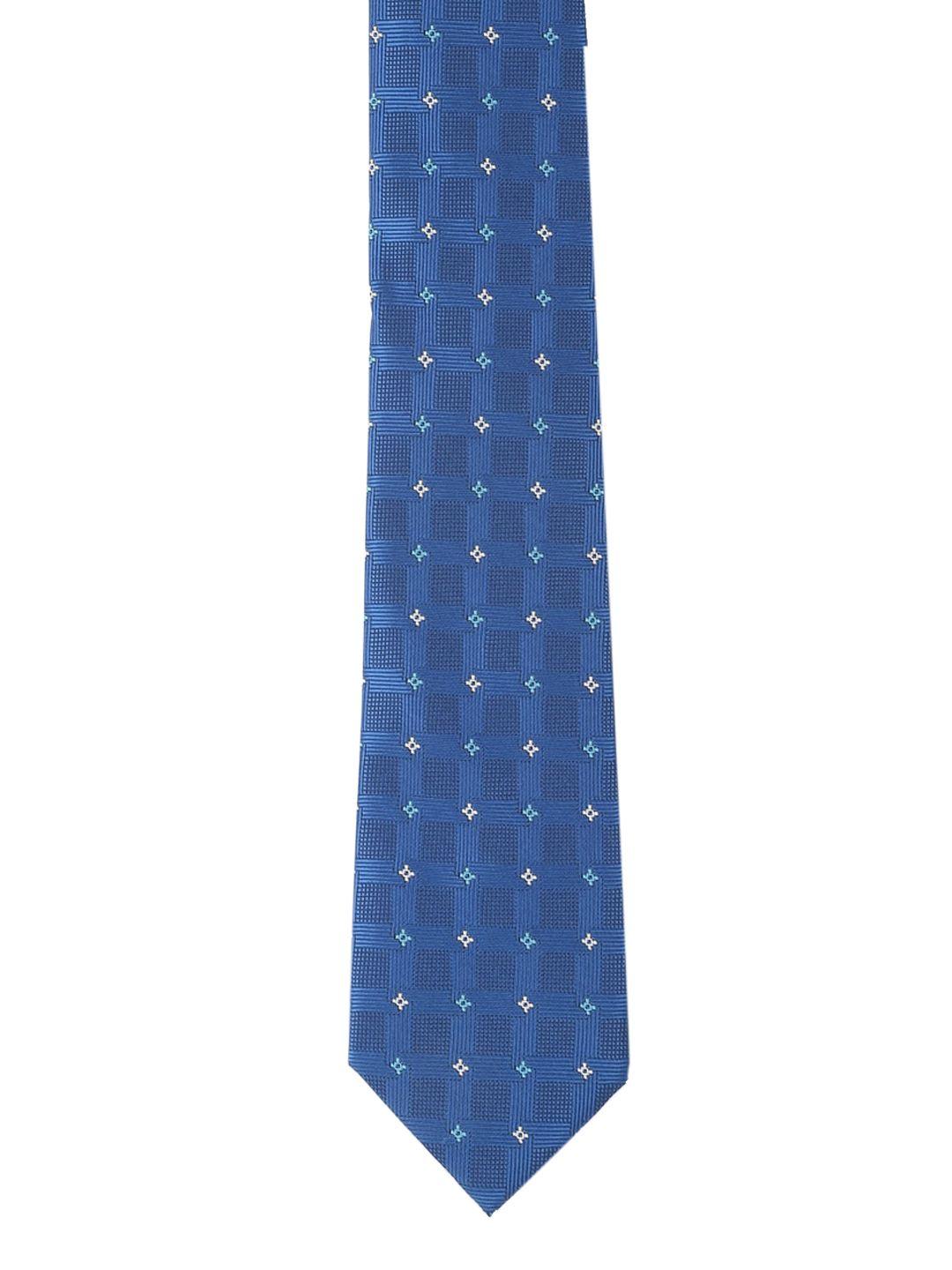 peter england men blue & white woven-design tie & pocket square gift set