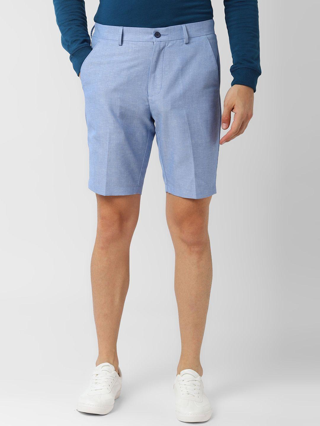 peter england men blue solid slim fit regular shorts