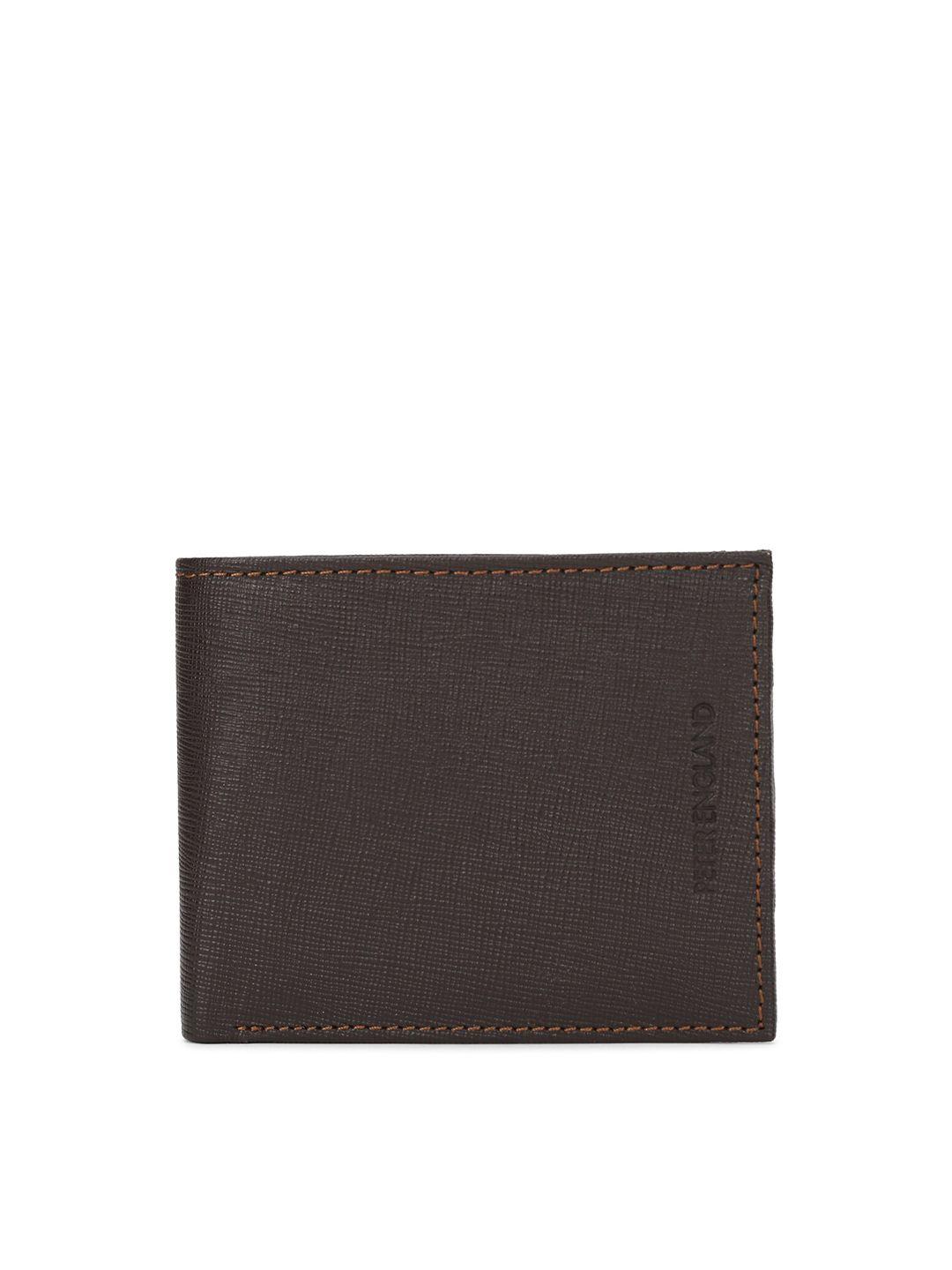 peter england men brown self design leather two fold wallet