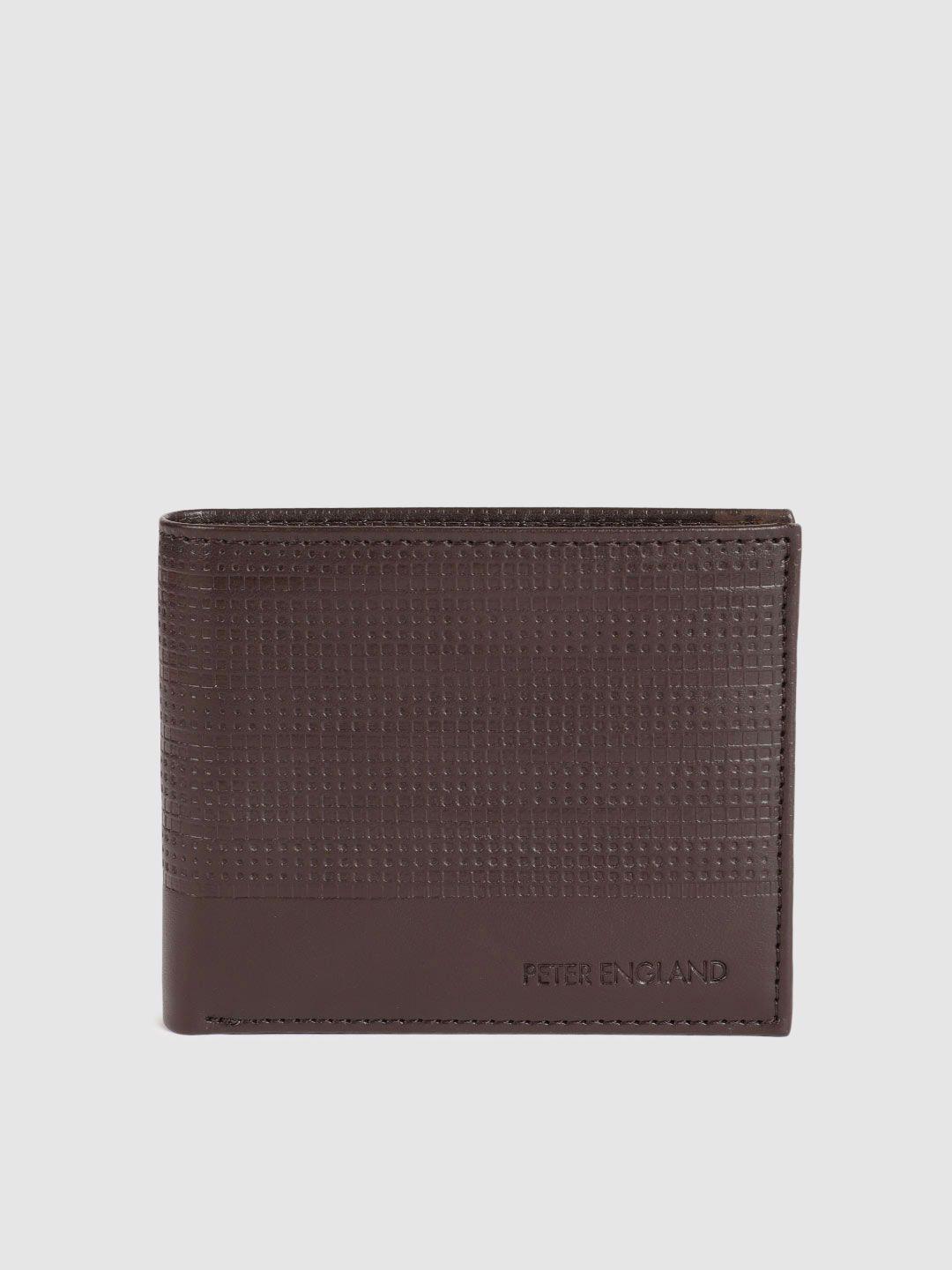 peter england men brown textured leather two fold wallet