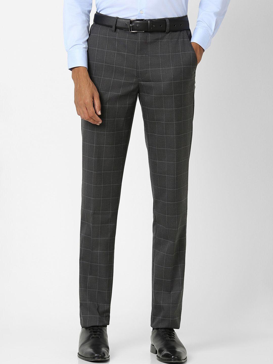 peter england men checked slim fit formal trousers