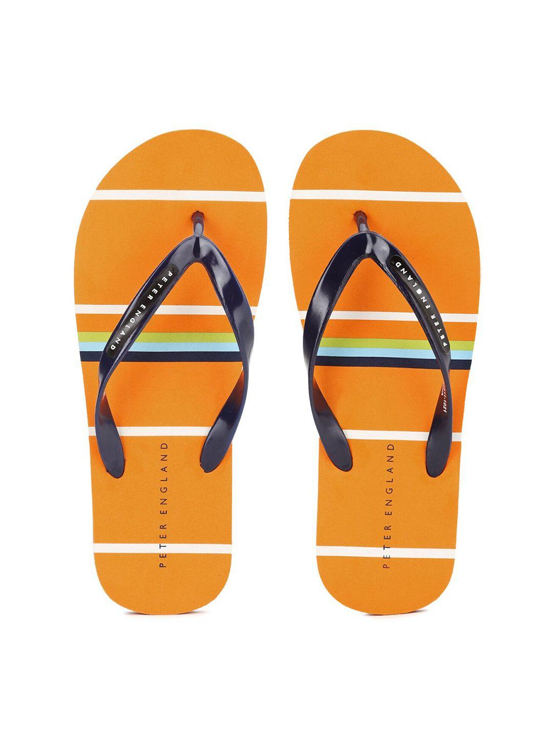 peter england men orange & black striped rubber thong flip-flops
