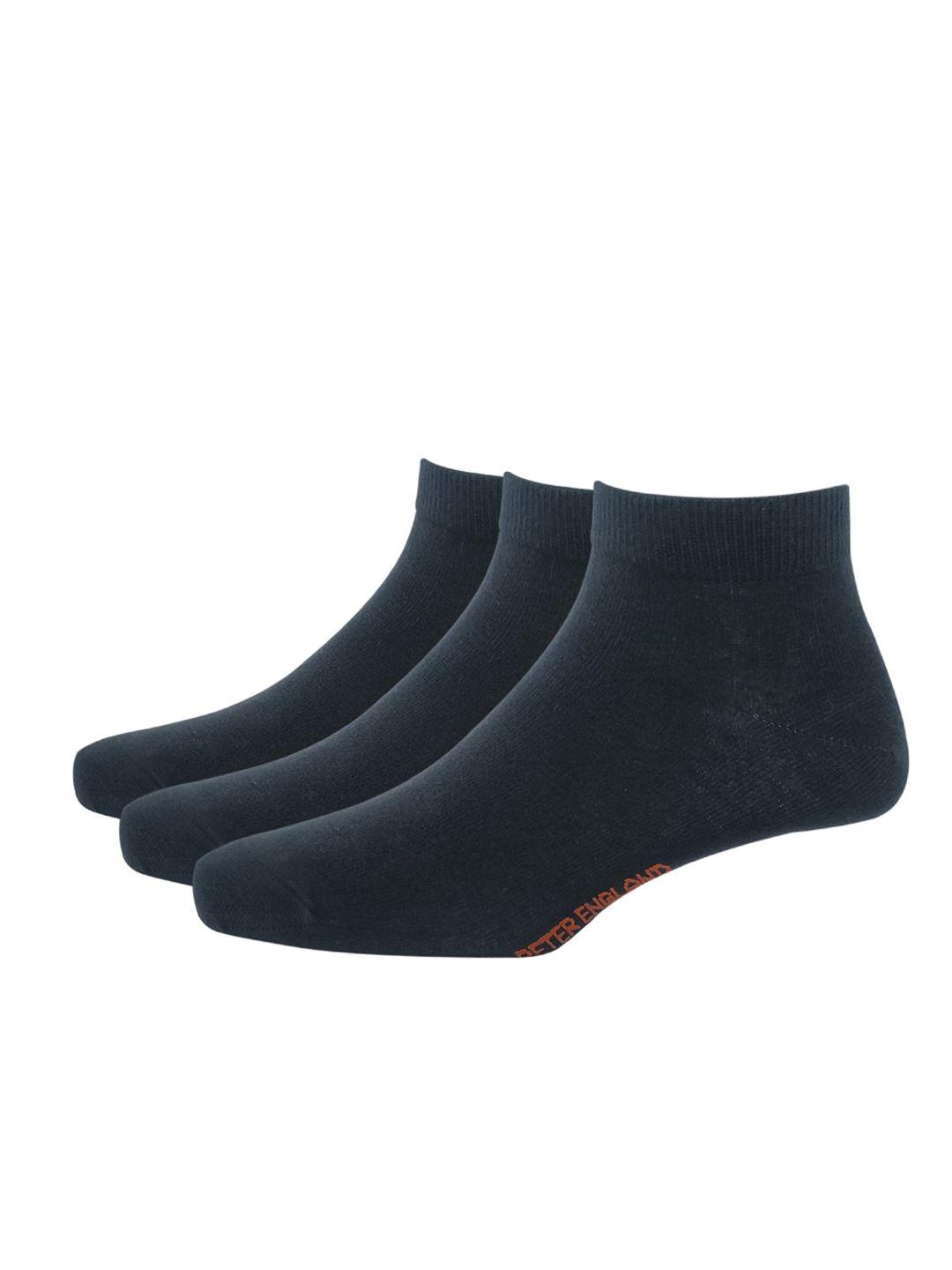 peter england men pack of 3 black solid ankle-length socks