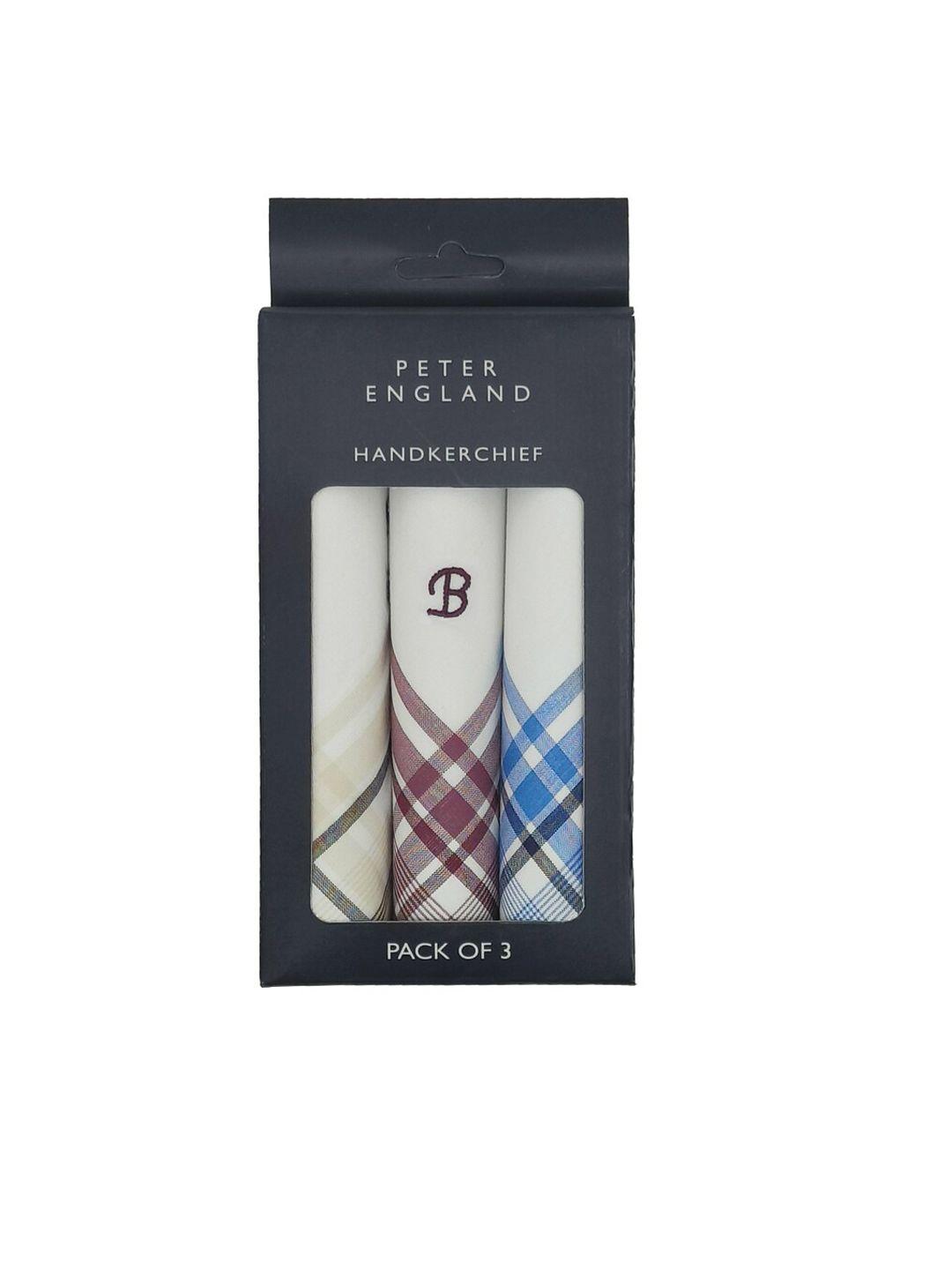 peter england men pack of 3 white striped cotton handkerchief