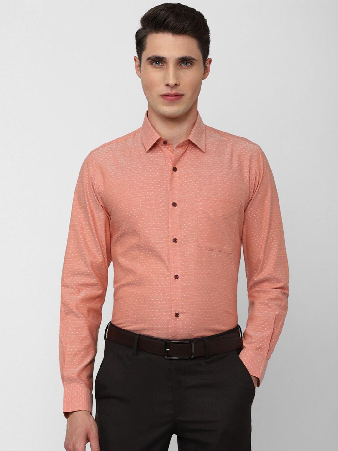 peter england men peach-coloured pure cotton slim fit formal shirt