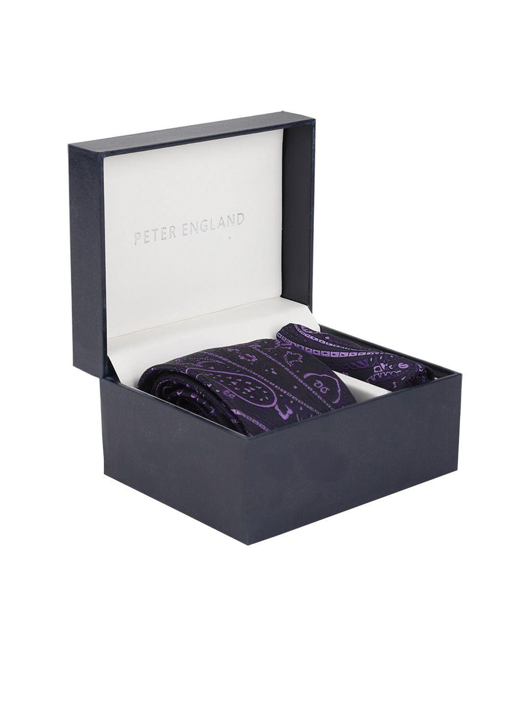peter england men purple & black printed accessory gift set