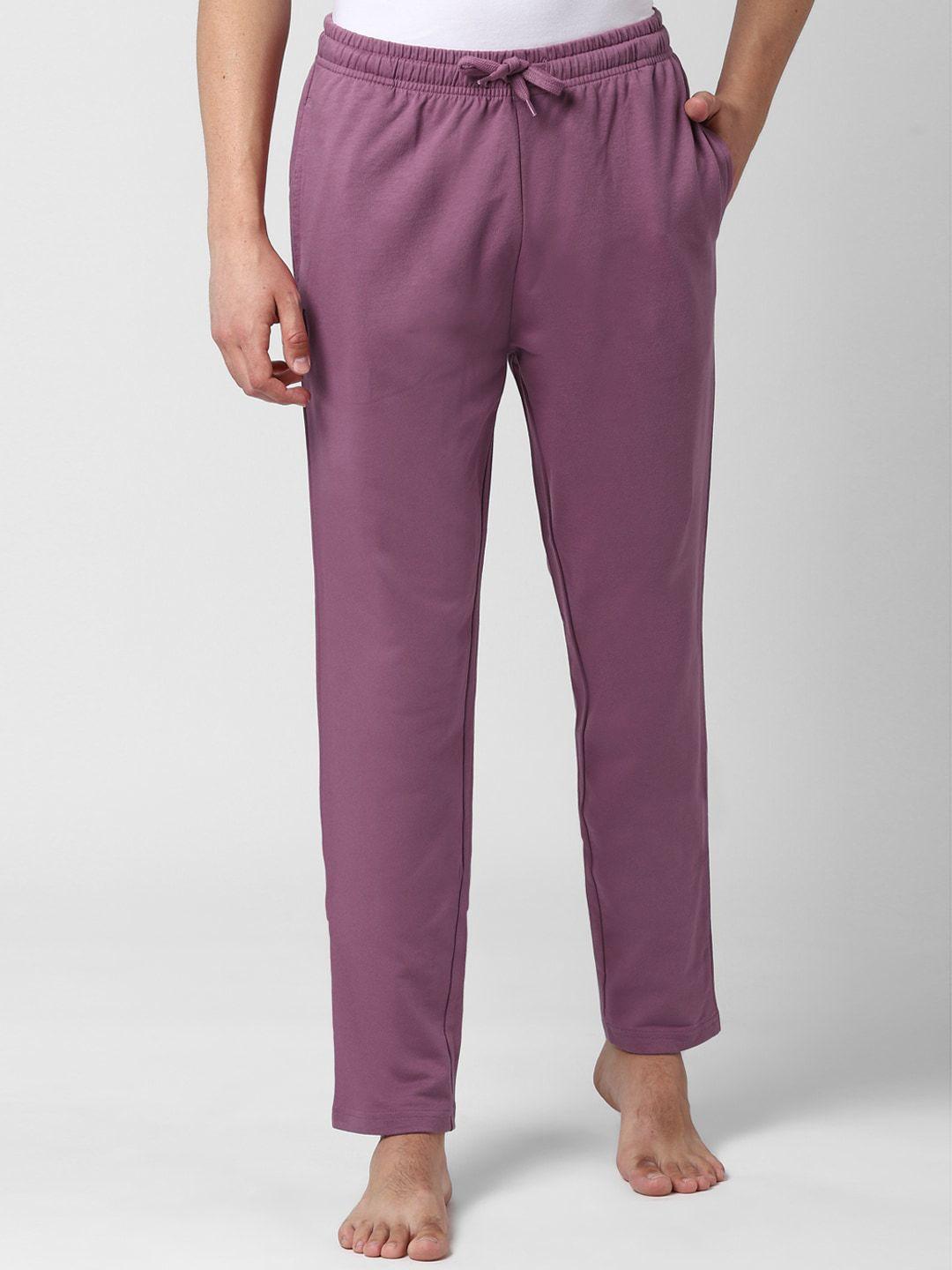 peter england men purple solid pure cotton straight lounge pants
