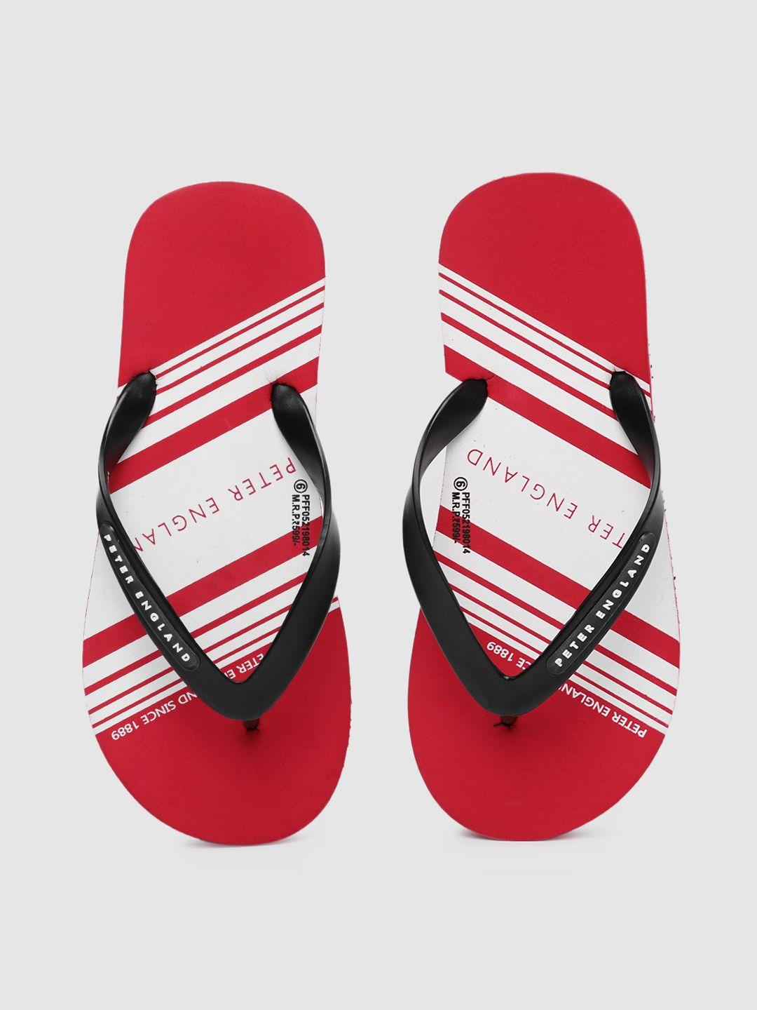 peter england men red & white brand logo printed rubber thong flip-flops