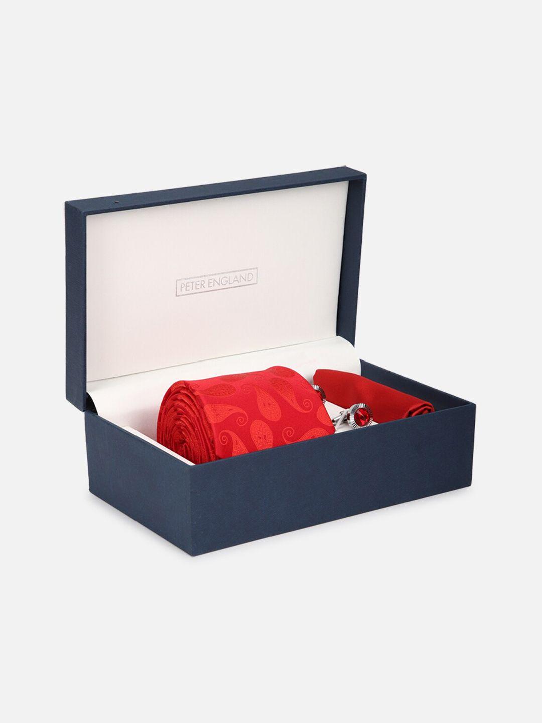 peter england men red printed accessory gift set