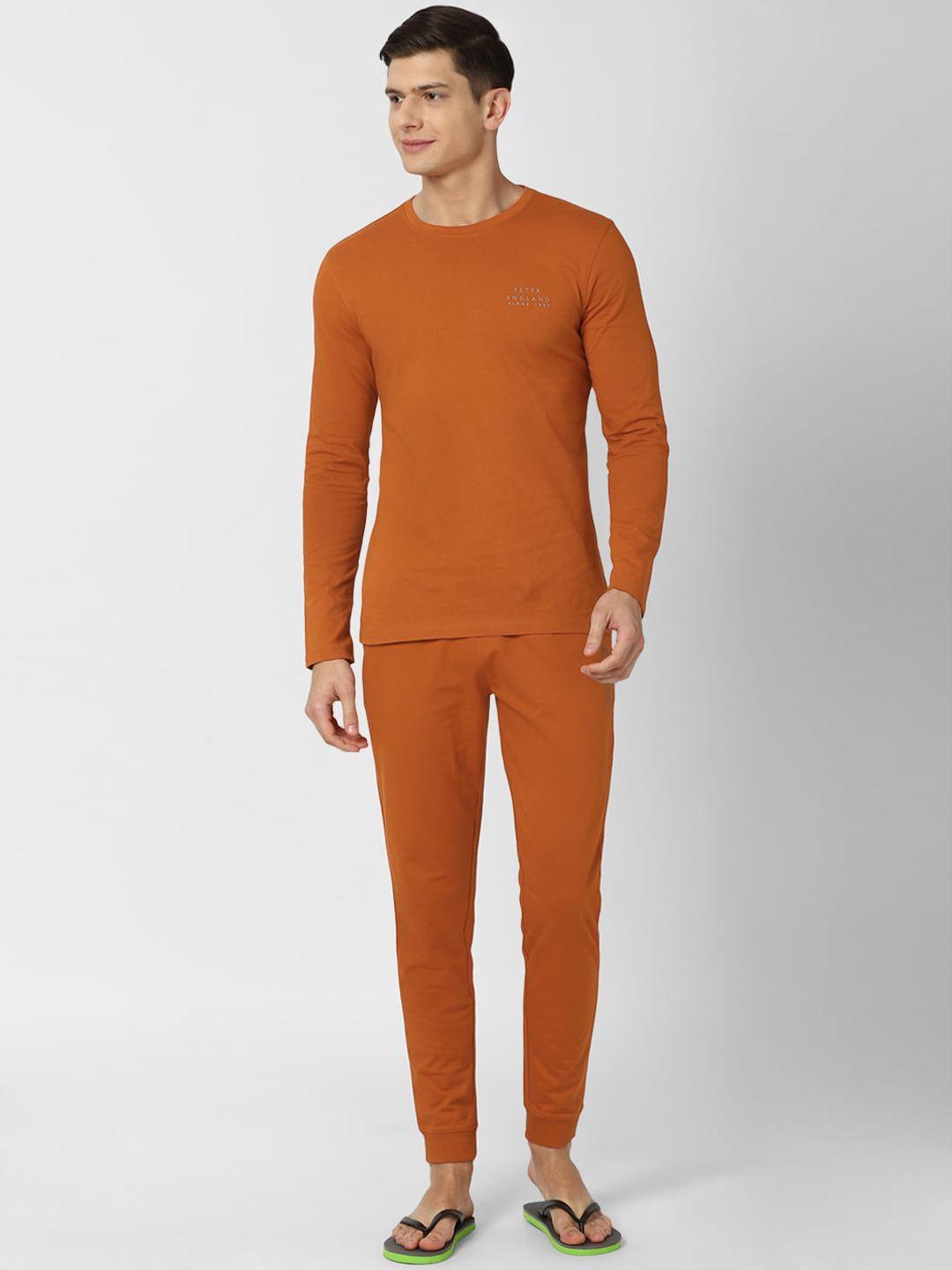 peter england men rust orange solid night suit