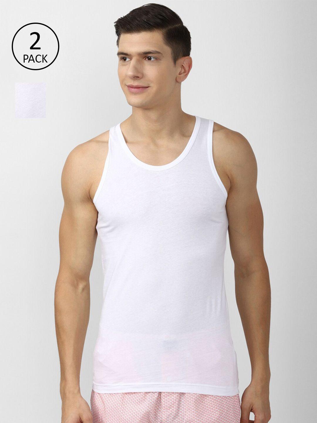 peter england men white pack of 2 pure cotton basic innerwear vest