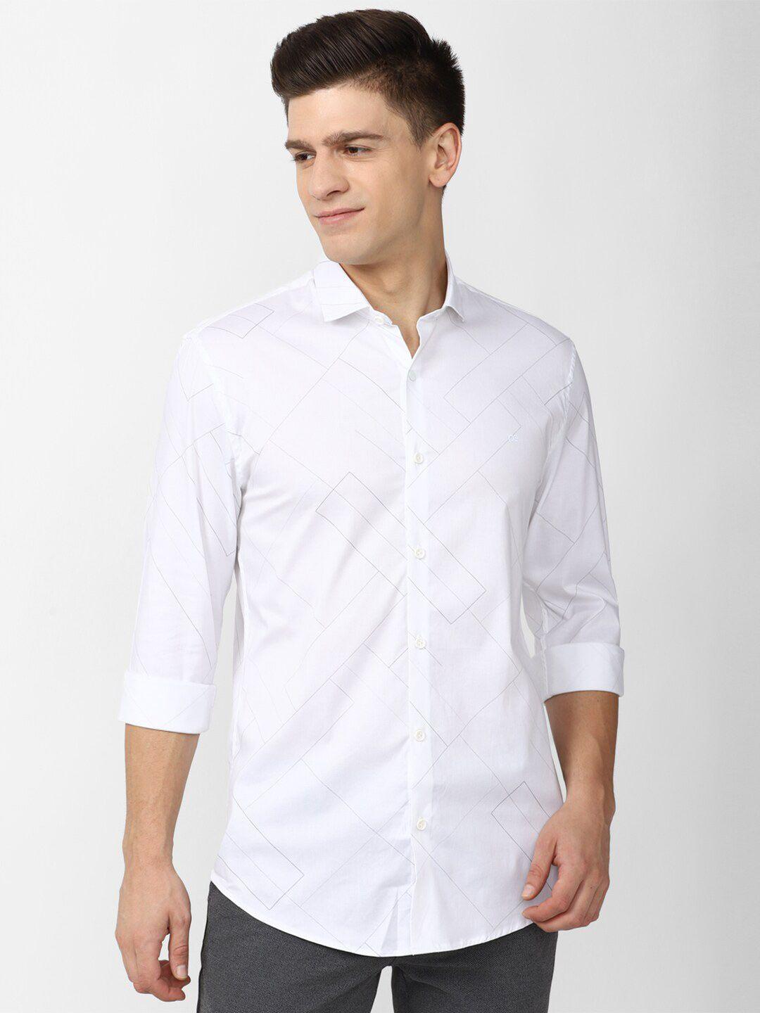 peter england men white slim fit printed formal shirt