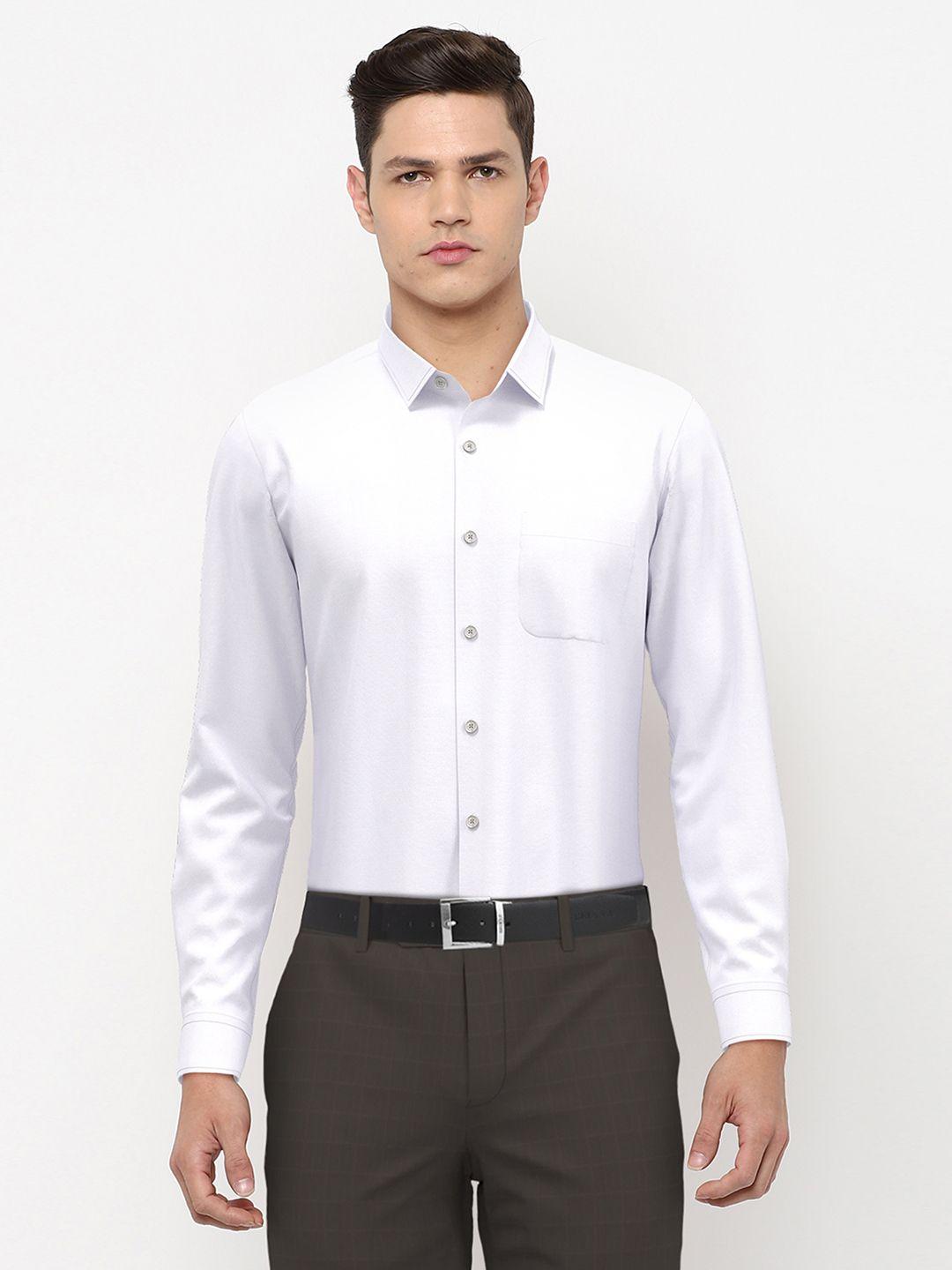 peter england men white solid regular fit formal shirt