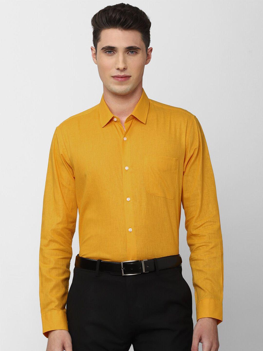 peter england men yellow linen cotton formal shirt
