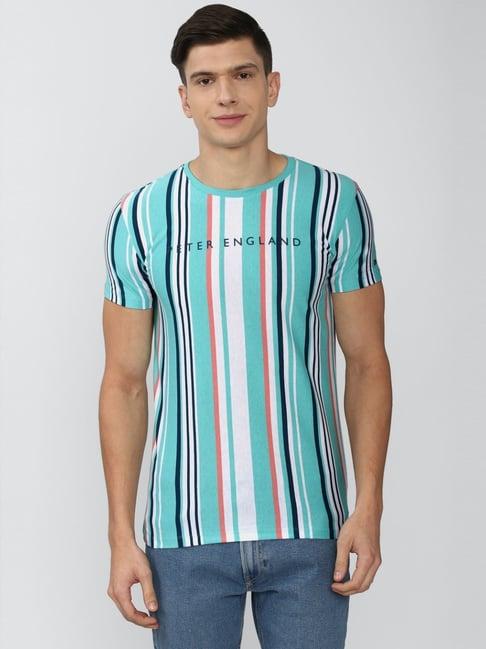 peter england multi slim fit striped t-shirt