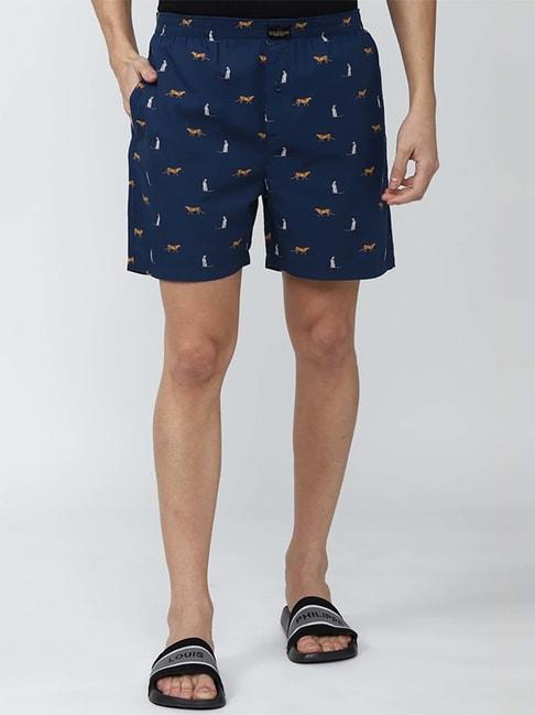 peter england navy blue cotton regular fit printed boxers
