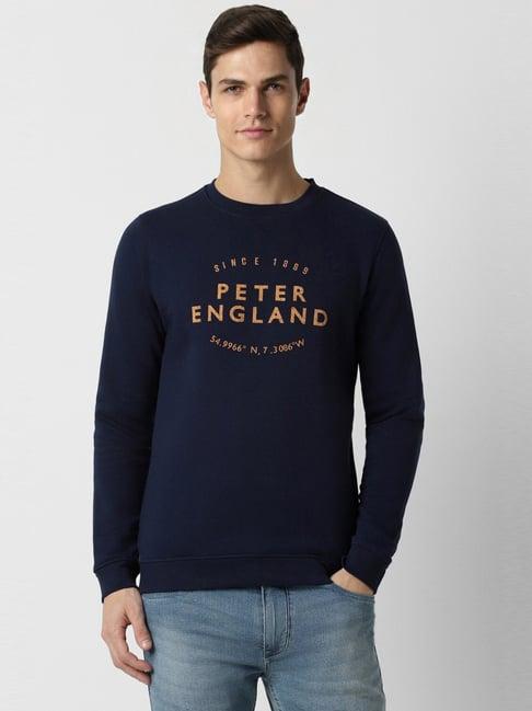 peter england navy slim fit printed sweatshirt