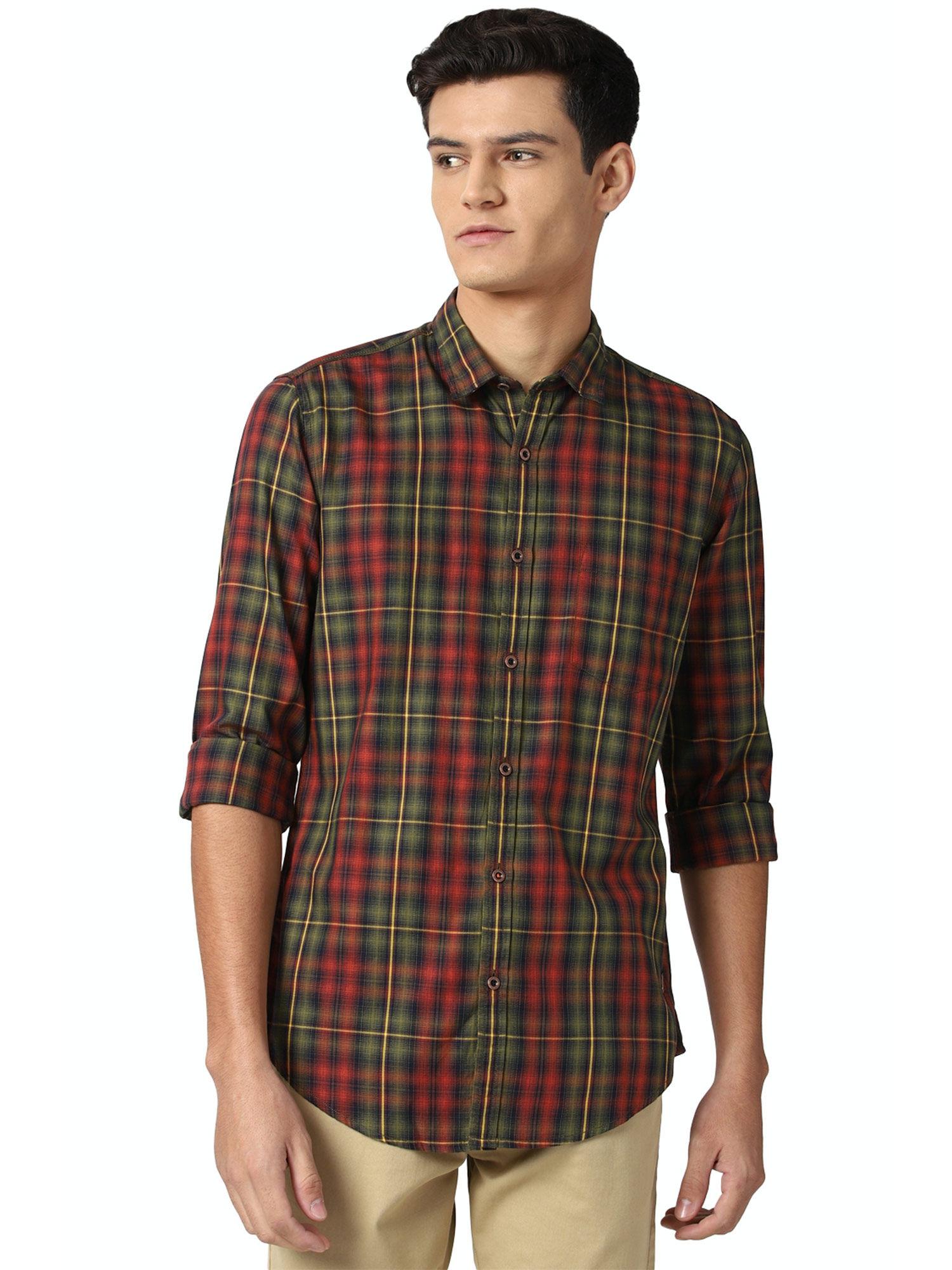 peter england olive full sleeves casual shirt