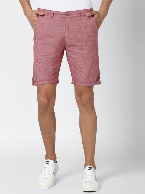 peter england pink cotton regular fit self pattern shorts