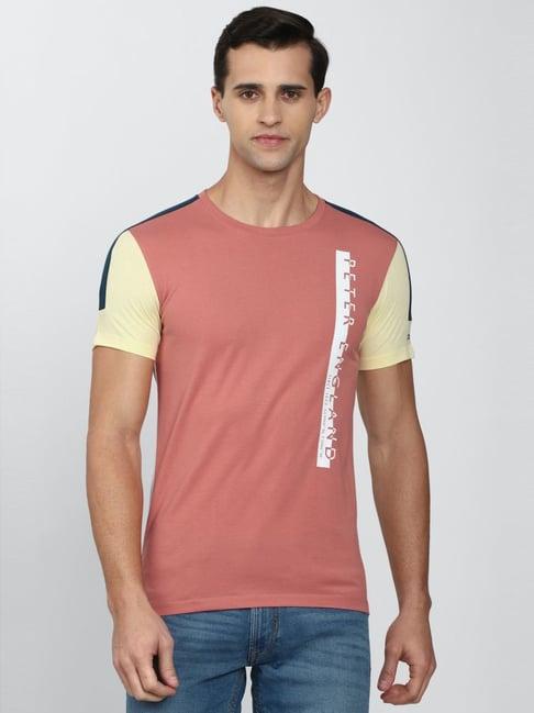 peter england pink slim fit printed t-shirt