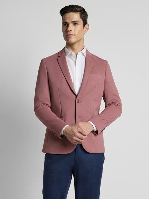 peter england pink slim fit texture blazer
