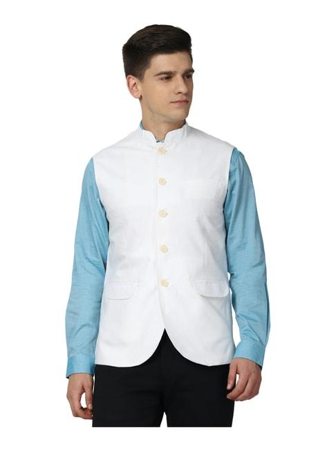 peter england white regular fit nehru jacket