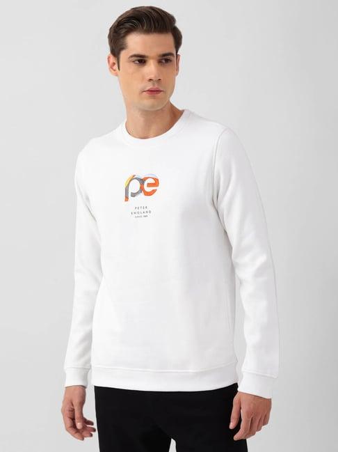 peter england white slim fit printed sweatshirt