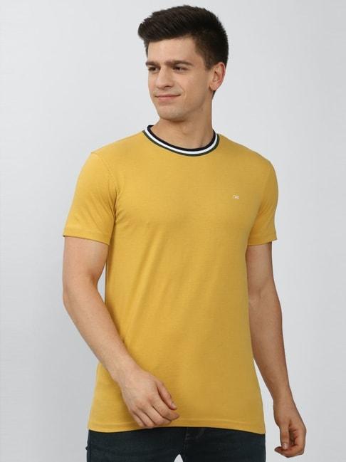 peter england yellow cotton slim fit t-shirt