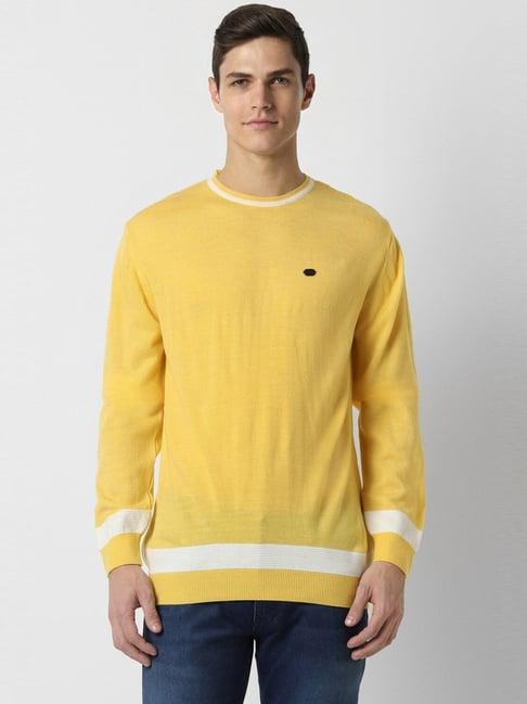 peter england yellow regular fit self pattern sweater