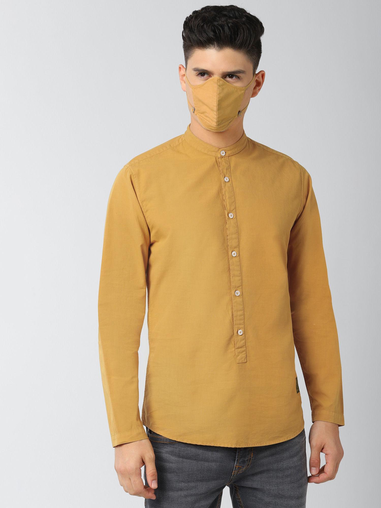 peter england yellow shirt and mask