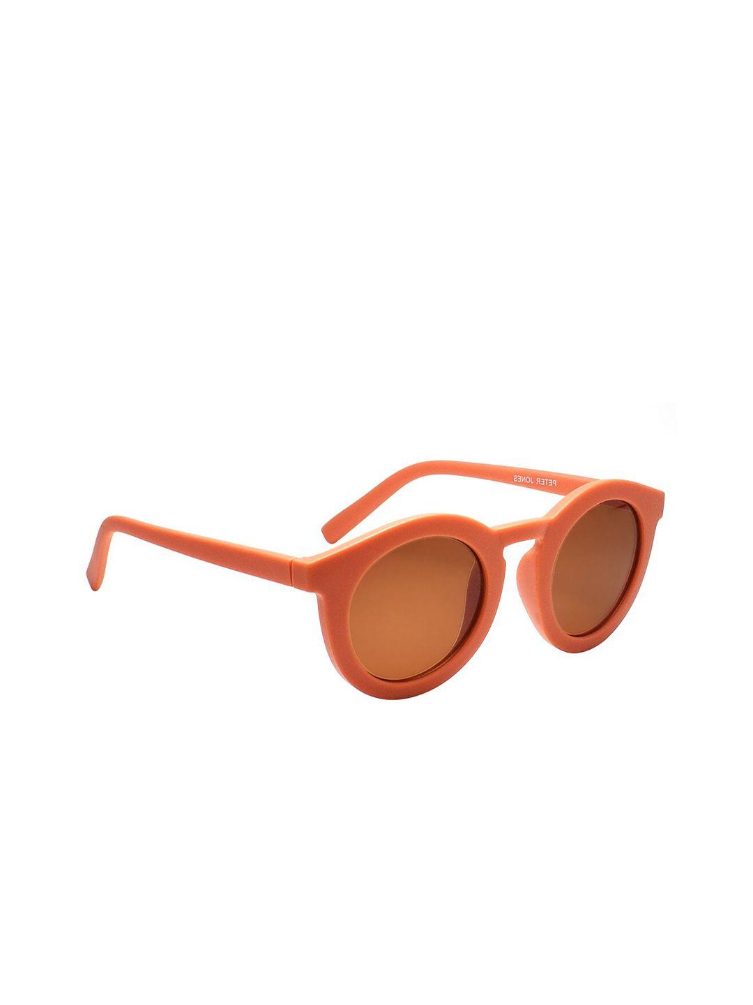 peter jones eyewear unisex brown lens & orange round sunglasses with uv protected lens