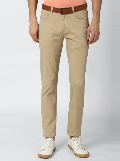 peter england beige cotton slim fit chinos