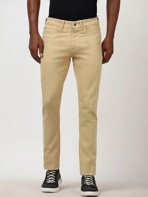 peter england beige cotton slim fit jeans